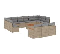 WGYHOME Ensemble de 14 meubles de jardin avec coussins beige en polyrotin - Ensemble de meubles de jardin avec canapé et fauteuil
