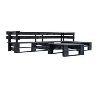 WGYHOME Ensemble de 4 canapés de jardin en palette en bois et noir pour balcon, terrasse et jardin