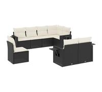 WGYHOME Ensemble de 8 meubles de jardin avec coussins noirs en polyrotin - Salon de jardin - Ensemble de canapé avec canapé et fauteuil