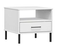 WGYHOME Oslo Table de chevet avec pieds en métal, pin massif blanc, 50 x 50 x 45 cm, 1 tiroir et compartiment ouvert, style industriel pour chambre à coucher, chambre d'amis et salons modernes