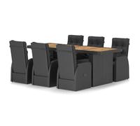 WGYHOME Salon de jardin 7 pièces avec coussins en polyrotin noir, table de cuisine, meubles de balcon, meubles de jardin, résistant aux intempéries, facile à nettoyer, pour terrasse, jardin, balcon