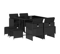WGYHOME Salon de jardin 9 pièces avec coussins en polyrotin noir, table de cuisine, meubles de balcon, meubles de jardin, résistant aux intempéries, facile à nettoyer, pour terrasse, jardin, balcon