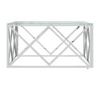 WGYHOME Table basse 80 x 80 x 40 cm en acier inoxydable argenté et verre de sécurité 6 mm - Table de salon moderne comme étagère, table d'appoint ou table basse pour un intérieur élégant