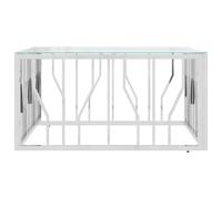 WGYHOME Table basse 80 x 80 x 40 cm en acier inoxydable argenté et verre trempé - Table de salon moderne avec plateau facile à nettoyer pour salon, salon et chambre d'amis