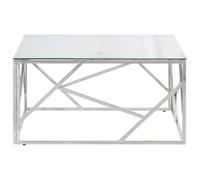 WGYHOME Table basse en acier inoxydable et verre trempé aspect marbre blanc 80 x 80 x 40 cm, stable, facile d'entretien, moderne, pour salon, loft et décoration moderne