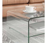 WGYHOME Table basse transparente en verre de sécurité trempé 98 × 45 × 31 cm avec étagère - Table de salon minimaliste pour livres, magazines et décoration