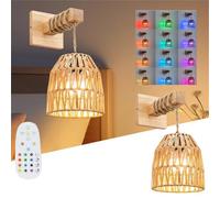 wgzixezn Applique murale en rotin tissé à piles sans fil bohème avec ampoules à intensité variable et télécommande 12 couleurs RVB rechargeables pour chambre à coucher, salon, couloir, éclairage