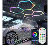 wgzixezn Eclairage Led Garage Hexagone Rgb Lampe De Plafond Hexagone Nid D Abeille Garage Lumiere Hexagone Garage Apporter 360 Modes De Couleur Musique De Entrepôt, Salon De Beauté Automobile