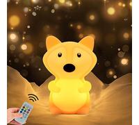 WHA&DARREN Grande Renard Veilleuse pour enfants, Lampe de chambre à coucher, lampe de chevet en silicone portable,lampe de chambre de bébé,luminosité et couleur réglables/réglage de l'heure