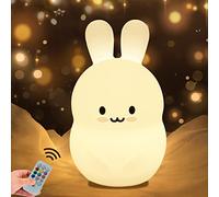WHA&DARREN Grande veilleuse lapin pour enfants, veilleuse mignonne pour bébé, lampe de chevet en silicone, lumières LED pour dormir, soin des yeux, luminosité et couleur réglables, réglage de l'heure