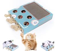 Whack Attack Cat Toy, 2025 New Wooden Whack a Mole Cat Toy, 5 Holes Wooden Solid Whack a Mole Game for Cats, Interactive for Claw Grinding & Train IQ (1Set)