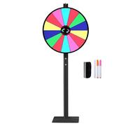 WhAeoy Roue Fortune Robuste 24 Pouces, Double Usage RéGlable sur Table Et Support Au Sol avec Marqueur EffaçAble Sec Et Gomme, Roue Rotative 14 Emplacements pour Jeu Toupie Carnaval Et Salon,A