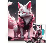 Whait Sakura Kitsune Puzzle de 1000 pièces pour Adolescents Jeu Stimulant Le Cerveau Emboîtement précis sans espaces Activité relaxante en Groupe à l'intérieur (38x26cm)
