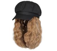 Whakano Bonnet avec cheveux, casquette de baseball avec perruque, postiche courte perruque bou bonnet de cheveux, pour carnaval, fête à thème, Halloween, Noël, fête - Noir et jaune