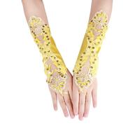 Whakano Gants en dentelle pour femme, manches élégantes avec paillettes, gants d'opéra, costume de rave, pour Halloween, banquet, fête, mariage, carnaval, cosplay, thé, jaune, taille unique