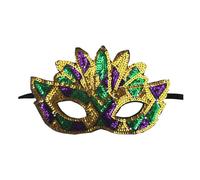 Whakano Lot de 2 masques de carnaval vénitien pour femme, tricolore doré, violet, vert, demi-masque pour le visage, masque de bal masqué pour femme, masque pour le carnaval, Halloween, bal, fête