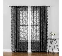 Whakano Lot de 2 rideaux vintage en dentelle - Noir - Motif floral - Rideaux translucides - Occultants - Pour cuisine, salon, chambre à coucher - Décoration d'intérieur - 100 x 140 cm