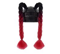 Whakano Lot de 2 tresses de casque de moto amovibles - Perruque dégradée en queue de cheval avec ventouse - Accessoire de casque de moto - Accessoire de casque tressé - Pour moto, vélo - Noir et rouge