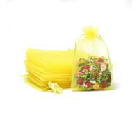 Whakano Lot de 20 sachets en organza multicolores avec cordon de serrage - Pour mariage, anniversaire, bonbons, bijoux, emballage cadeau, fête, avec cordon - Jaune - 10 x 15 cm