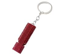 Whakano Sifflet d'urgence tendance - Sifflet d'urgence avec strass - Avec porte-clés - Sifflet à paillettes pour camping, randonnée, chasse, sport, entraînement de chien, cours de sport, rouge