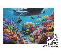 Whale and Divers 1000 Pièces Puzzle Recyclé Papier Tropical Fish Tank Adult Jigsaws Impossible Hard Difficult Challenging Soulage la Démence Sénile Amusant 38x26cm/1000pièces