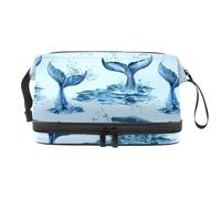 Whale and Tail from Ocean Trousse à maquillage double couche pour femmes et filles, trousse de toilette de voyage, trousse de maquillage, sac de rangement pratique avec compartiment à brosse,