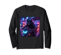 Whale Cyberpunk Rider Moto Biker Synthwave Manche Longue