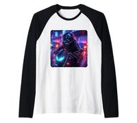 Whale Cyberpunk Rider Moto Biker Synthwave Manche Raglan