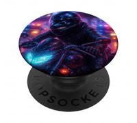 Whale Cyberpunk Rider Moto Biker Synthwave PopSockets PopGrip Adhésif