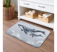 Whale Design Tapis de bain à séchage rapide, absorbant, antidérapant, en flanelle, lavable pour décoration de salle de bain, bleu océan, 40,6 x 61 cm