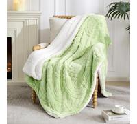 Whale Flotilla Couverture Polaire Sherpa Réversible, Plaid Canapé Épais, Couverture de Lit Douce et Chaude pour l'hiver, avec Motif Jacquard 3D, 130 x 170 cm, Vert Clair