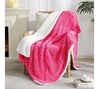 Whale Flotilla Couverture Polaire Sherpa Réversible, Plaid Canapé Épais, Couverture de Lit Douce et Chaude pour l'hiver, avec Motif Jacquard 3D, 130 x 170 cm, Rose Vif