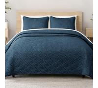 Whale Flotilla Couvre-Lit 220x240 cm avec 2 Taies d'oreiller, Dessus de Lit Gaufré Doux Léger avec Motif Géométrique pour 4-Saisons, Bleu Marine