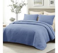 Whale Flotilla Couvre-Lit 220x240 cm, Dessus de Lit avec 2 Taies d'oreiller, Doux et léger avec Motif à rayé pour Toutes Les Saisons, Bleu Gris