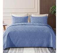 Whale Flotilla Couvre-Lit 240x260 cm avec 2 Taies d'oreiller, Dessus de Lit Gaufré Doux Léger avec Motif Géométrique pour 4-Saisons, Bleu Gris