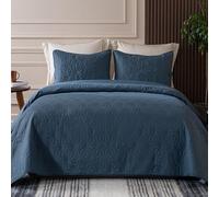 Whale Flotilla Couvre-Lit 260x280 cm avec 2 Taies d'oreiller, Dessus de Lit Gaufré Doux Léger avec Motif Géométrique pour 4-Saisons, Bleu Marine