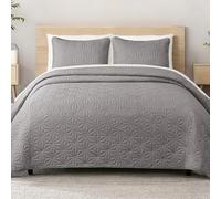 Whale Flotilla Couvre-Lit 260x280 cm avec 2 Taies d'oreiller, Dessus de Lit Gaufré Doux Léger avec Motif Géométrique pour 4-Saisons, Gris Clair