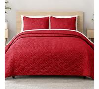Whale Flotilla Couvre-Lit 260x280 cm avec 2 Taies d'oreiller, Dessus de Lit Gaufré Doux Léger avec Motif Géométrique pour 4-Saisons, Rouge