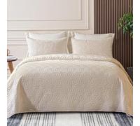 Whale Flotilla Couvre-Lit 260x280 cm avec 2 Taies d'oreiller, Dessus de Lit Gaufré Doux Léger avec Motif Géométrique pour 4-Saisons, Beige