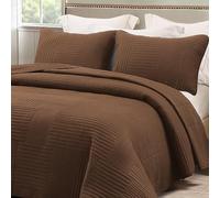 Whale Flotilla Couvre-Lit 260x280 cm, Dessus de Lit avec 2 Taies d'oreiller, Doux et léger avec Motif à rayé pour Toutes Les Saisons, Marron