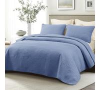 Whale Flotilla Couvre-Lit 260x280 cm, Dessus de Lit avec 2 Taies d'oreiller, Doux et léger avec Motif à rayé pour Toutes Les Saisons, Bleu Gris