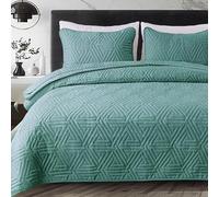 Whale Flotilla Couvre-lit Réversible en Microfibre 220 x 240 cm | avec 2 Taies d'oreiller, Dessus de Lit Matelassé à Motif Géométrique, Doux, Léger, Respirant, Toutes Saisons, Vert turquoise
