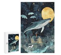 Whale Flying Above House at Night Puzzle 1000 Pièces Educa Jouet en Bois Cadeau Unique Décoration Intérieure Jeu Éducatif Challenge Toy Adultes Et Enfants À Partir De 14 Ans 1000 PCS