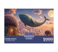 Whale Flying Over The City 1000 Pcs Carton Extra-épais Coffret De Puzzles Flying Whale Anti-Stress Jeu Familial Puzzles pour Adultes Et Enfants 38x26cm/1000pcs