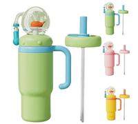 whale fountain tumbler,Gobelet fontaine baleine en acier inoxydable de 710 ml avec poignée - Deux couvercles,anti-déversement,passe au lave-vaisselle,mignon et parfait les enfants,adolescents (B)