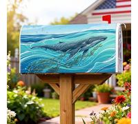 Whale Housse de boîte aux lettres magnétique pour décoration de pelouse, vagues fantaisistes, algues, bleu d'été, 53,3 x 64,9 cm
