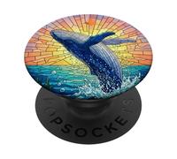Whale in Sunset Stained Glass Style Sea Animal PopSockets PopGrip Adhésif