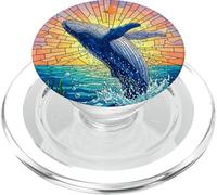 Whale in Sunset Stained Glass Style Sea Animal PopSockets PopGrip pour MagSafe