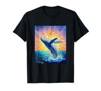 Whale in Sunset Stained Glass Style Sea Animal T-Shirt
