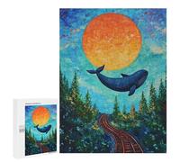 Whale on Tracks, Surreal Art Puzzle 1000 Pièces Educa Jouet en Bois Cadeau Unique Décoration Intérieure Jeu Éducatif Challenge Toy Adultes Et Enfants À Partir De 14 Ans 500 PCS